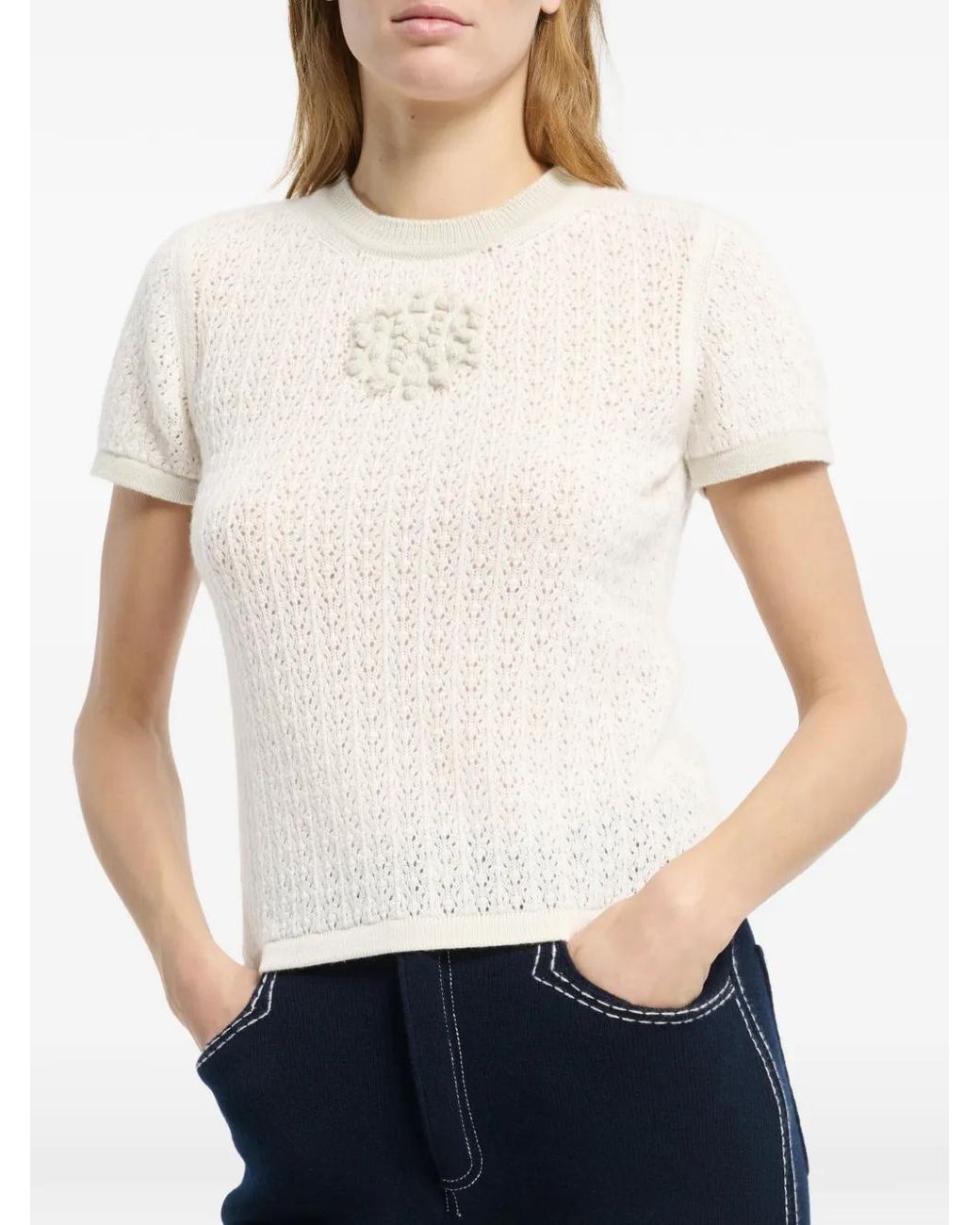Barrie White Logo-Appliqué Knitted Top