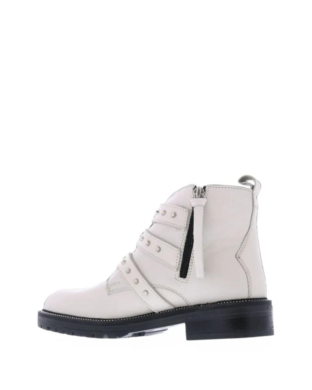 Paris Punk White Studded Buckled Biker Boots