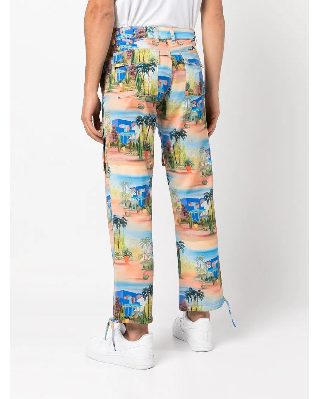 Les Benjamins Blue Graphic-Print Utility Trousers for men