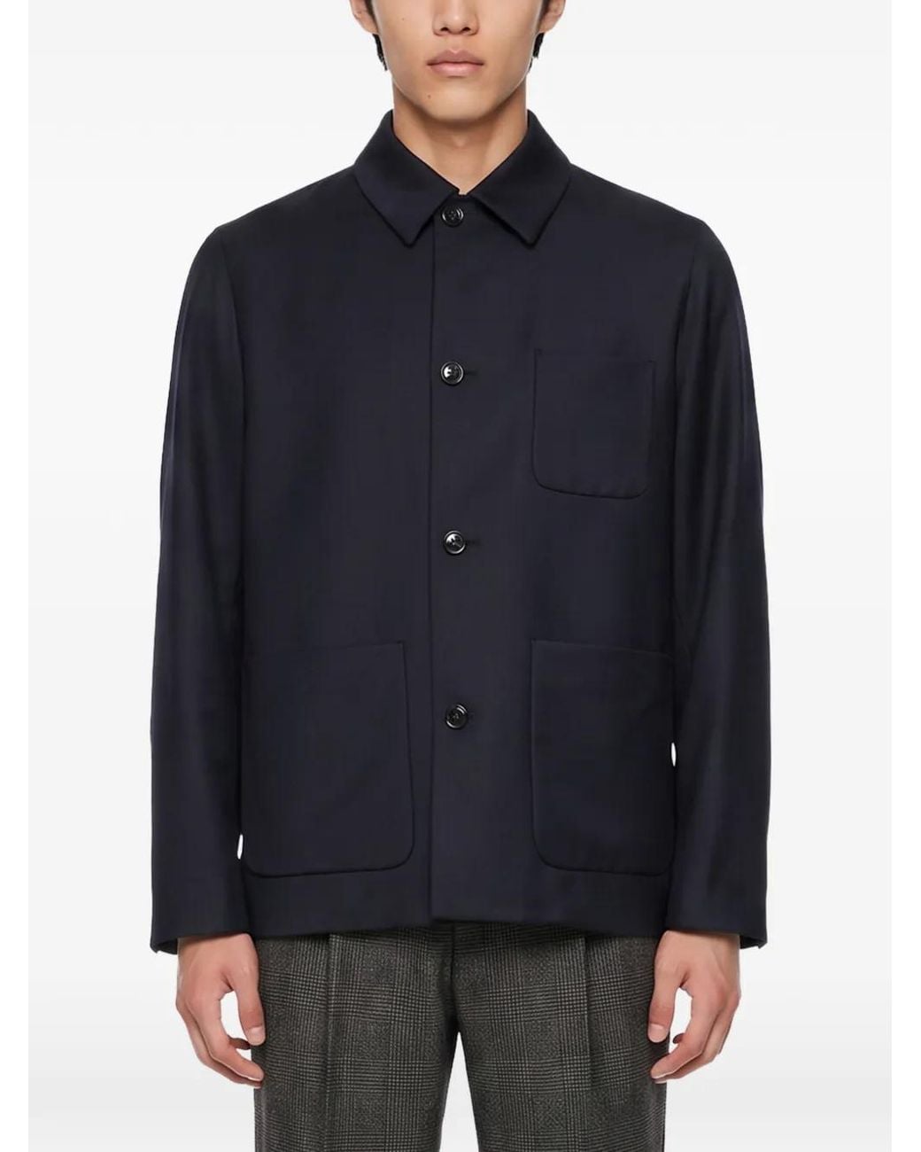 Lardini Blue Stone Patch-Pocket Shirt Jacket for men