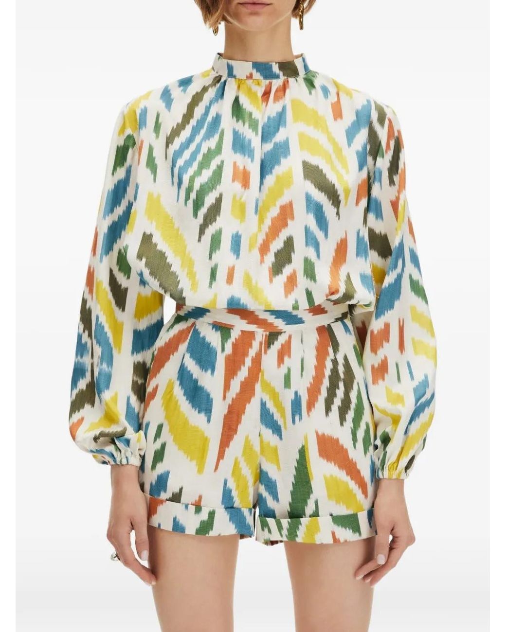 Punicana White Blouse À Motif Végétal Et Manches Bouffantes