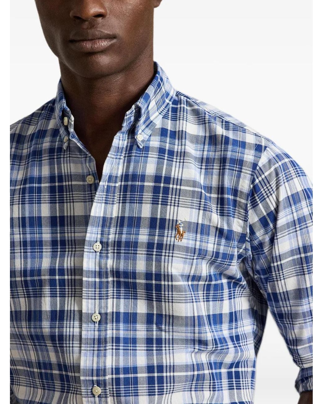 Polo Ralph Lauren Blue Custom Fit Plaid Shirt for men