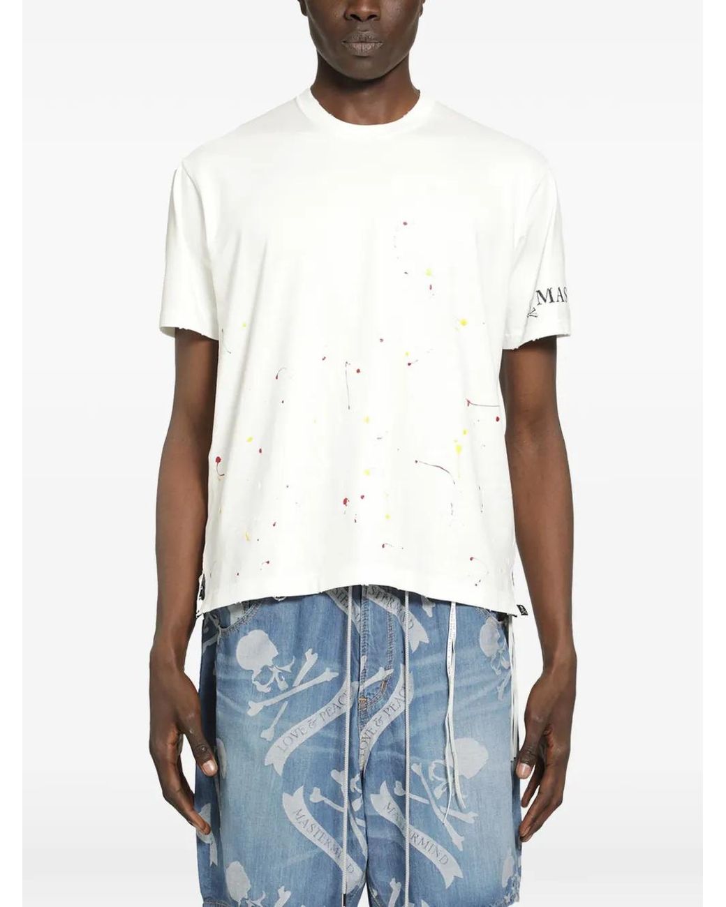 MASTERMIND WORLD White Distressed Crew-Neck T-Shirt for men