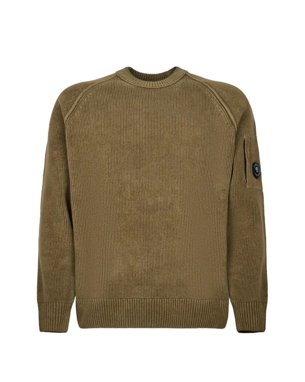 C P Company Green Chenille Cotton Lens Crewneck Sweater for men