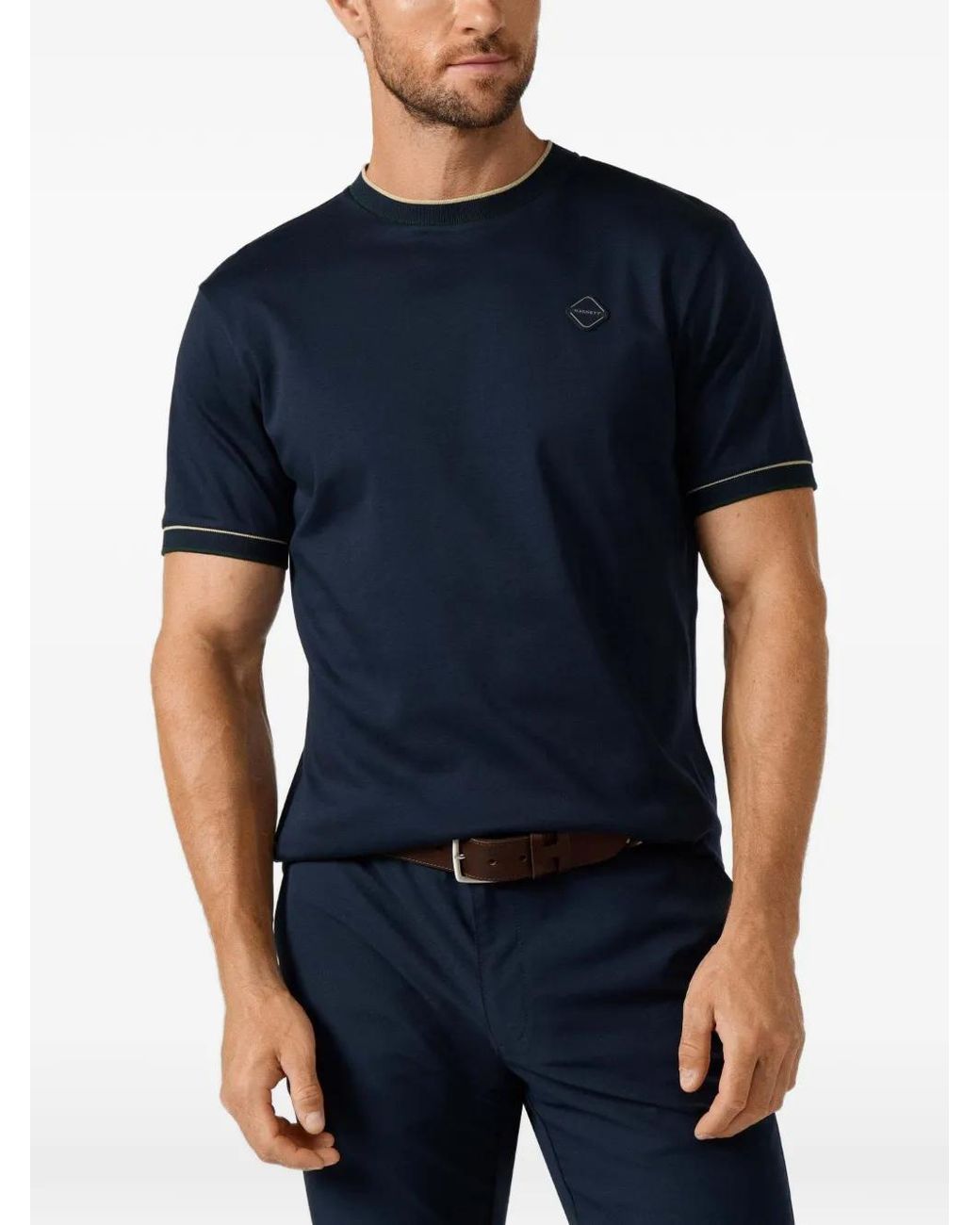 Hackett Blue Logo-Patch Tipped T-Shirt for men