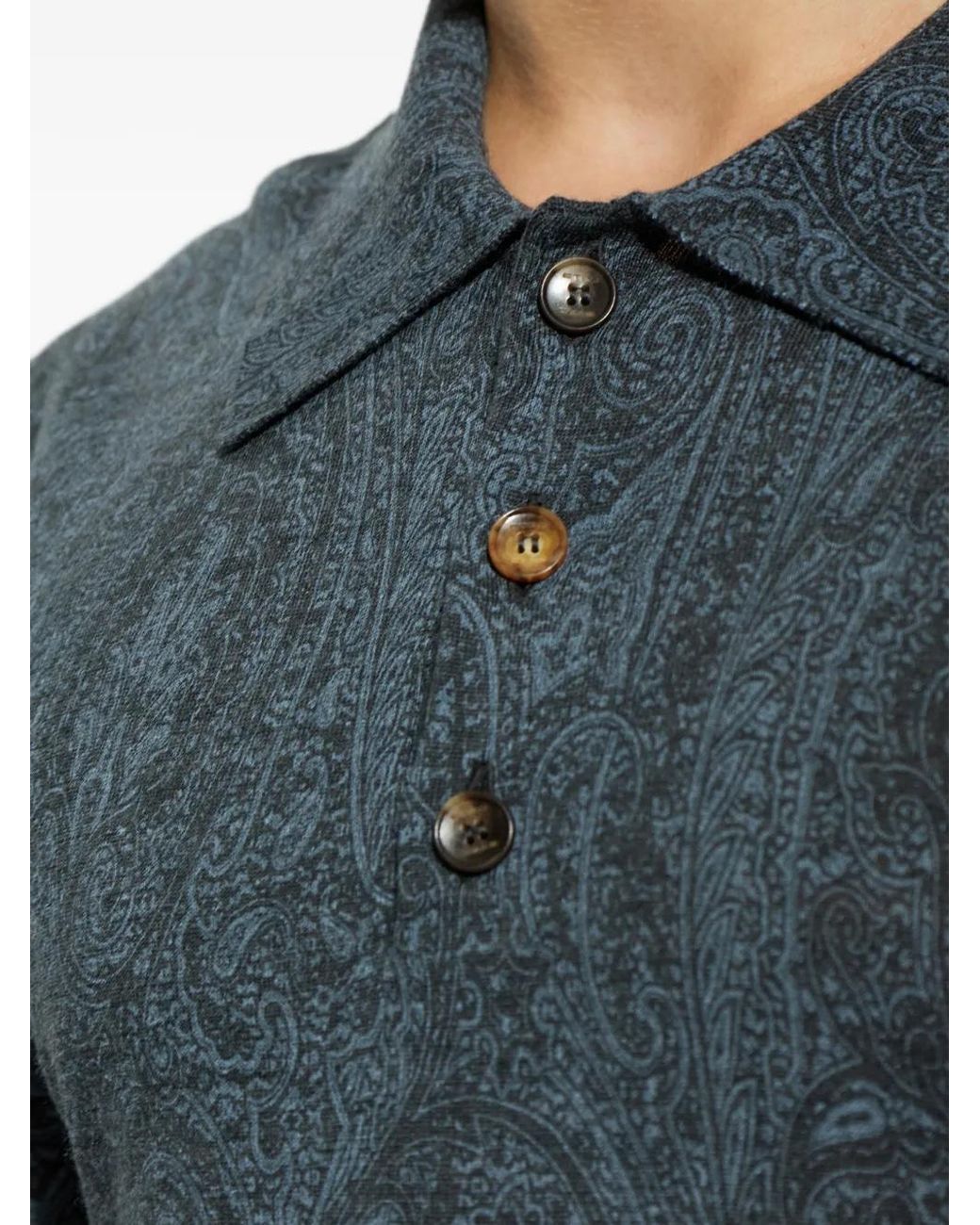 Etro Blue Paisley-Print Polo Shirt for men