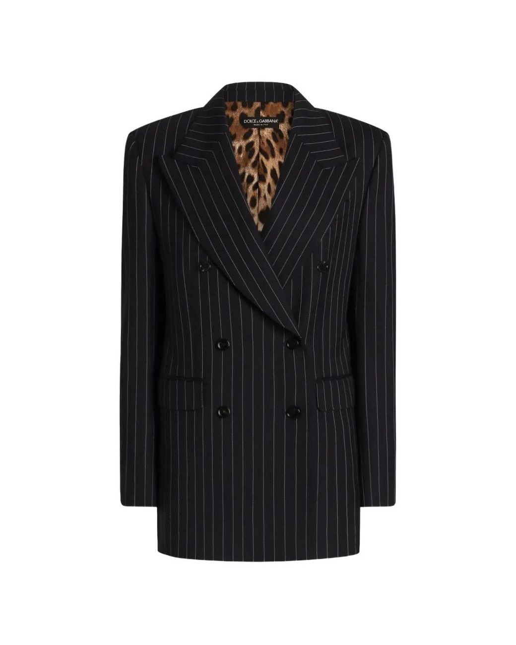 Dolce & Gabbana Black Veste Croisée En Laine À Fines Rayures Linda