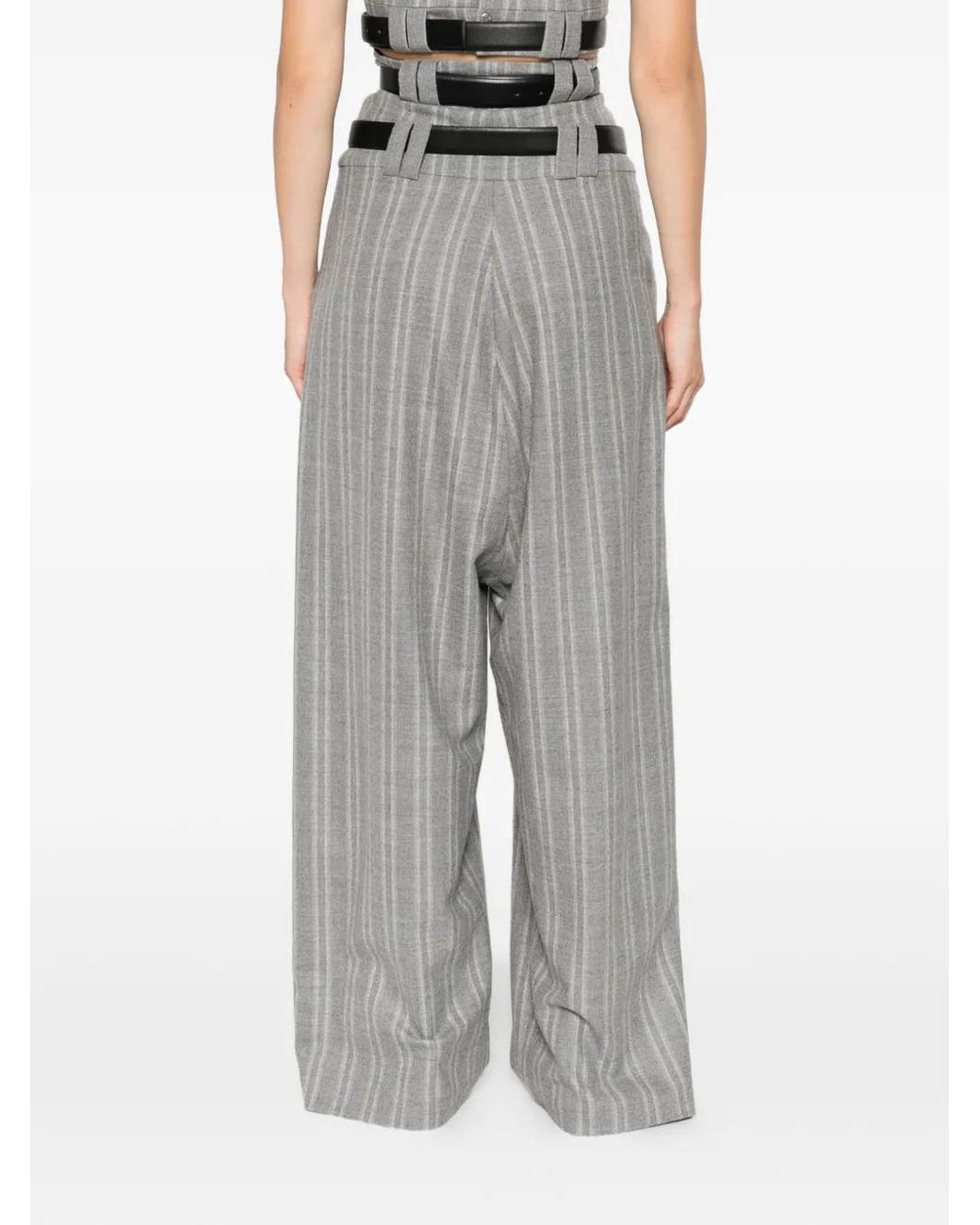 Vestiaire d'un Oiseau Libre Gray Belted Striped Trousers