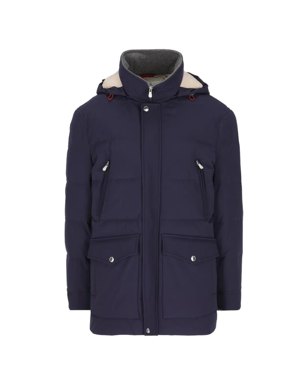 Brunello Cucinelli Blue Stretch Bonded Nylon Down Parka With Detachable Hood for men