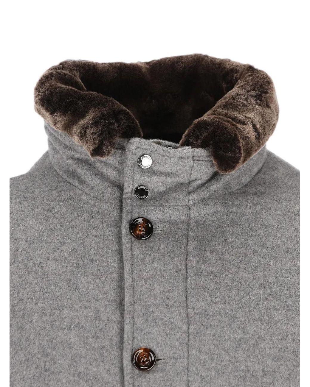 Moorer Gray Ribbed-Knit Sleeve Fur-Collar Jacket for men