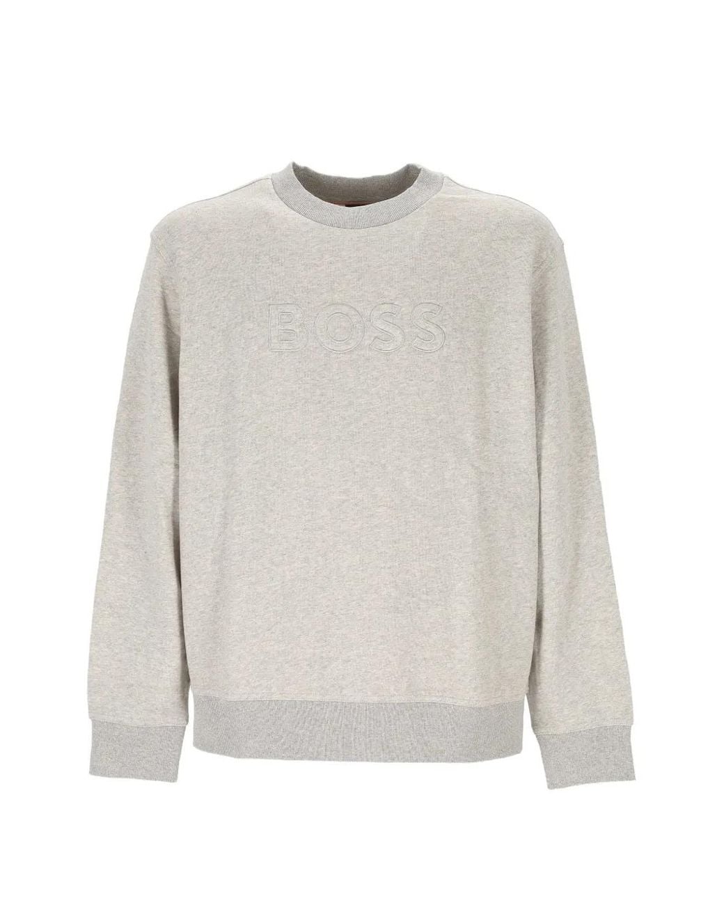 Boss White Logo-Embroidered Cotton Sweater for men