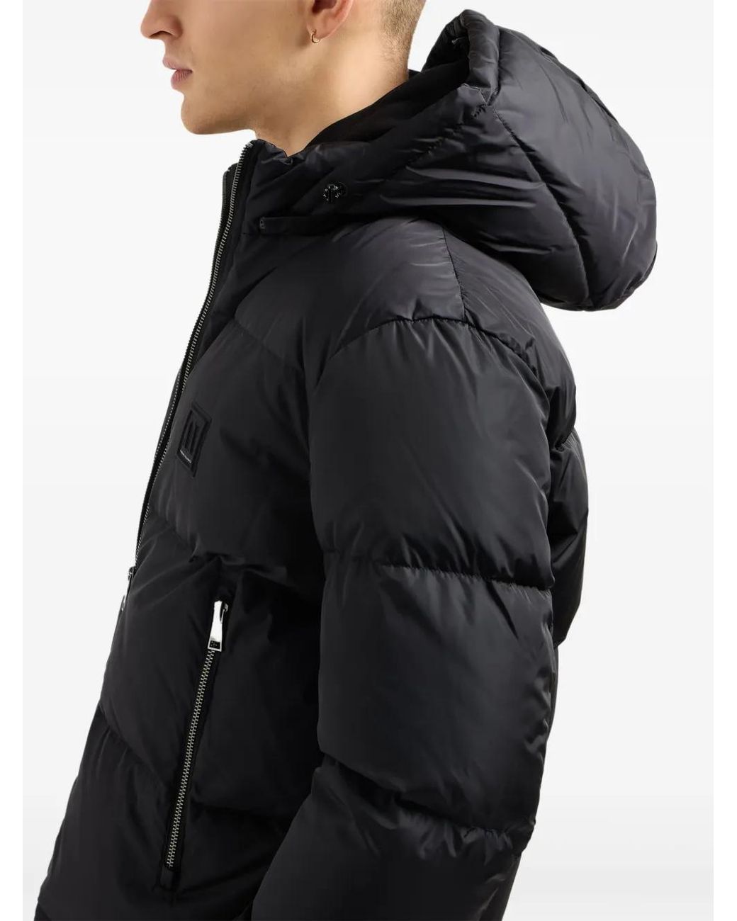 ARMANI EXCHANGE Black Logo-Patch Padded Jacket for men