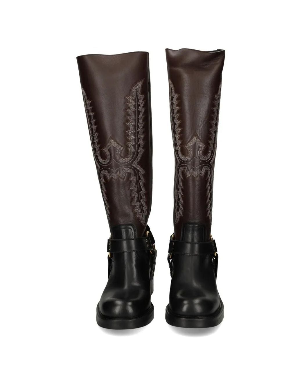 Elena Iachi Brown Bottes En Cuir À Broderies