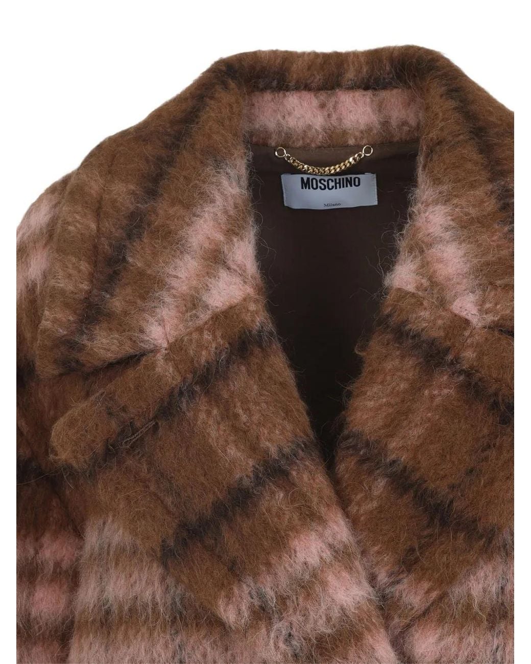 Moschino Brown Checked Pattern Double-Breasted Coat