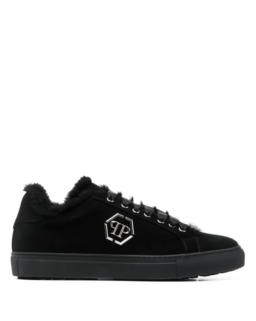 Philipp Plein Black Logo-Plaque Leather Sneakers for men