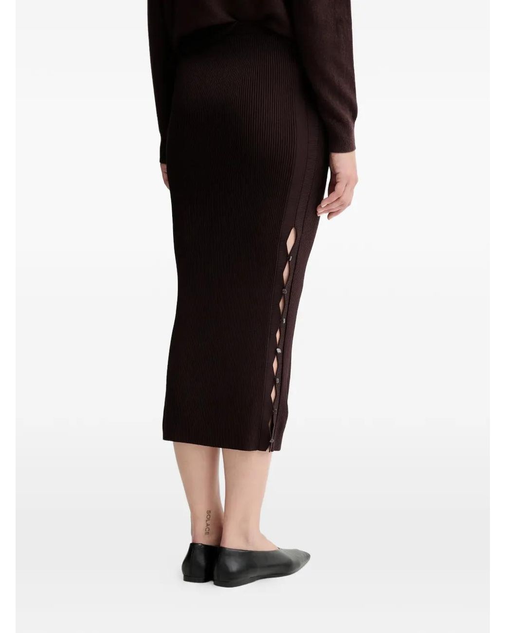 Sessun Black Ribbed Button Midi Skirt