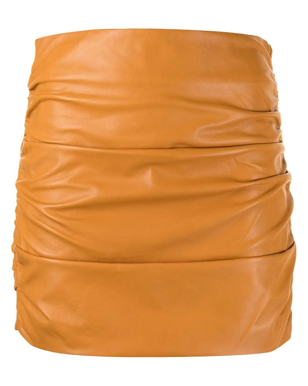 Michelle Mason Orange Minijupe Froncée En Cuir