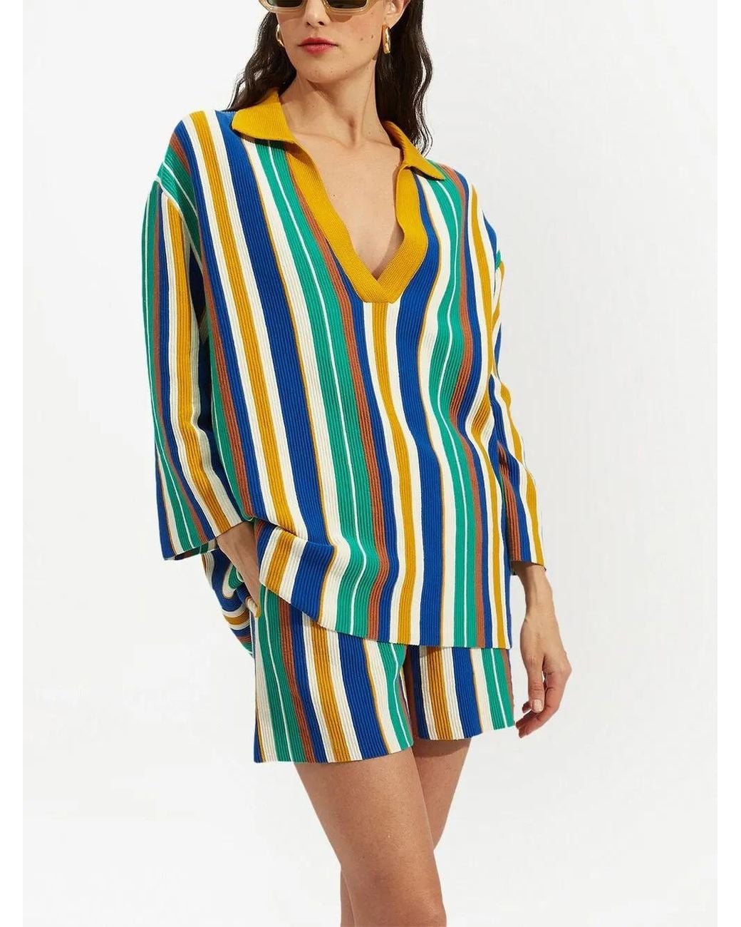 LaDoubleJ Blue Bay Polo Stripe-Pattern Jumper