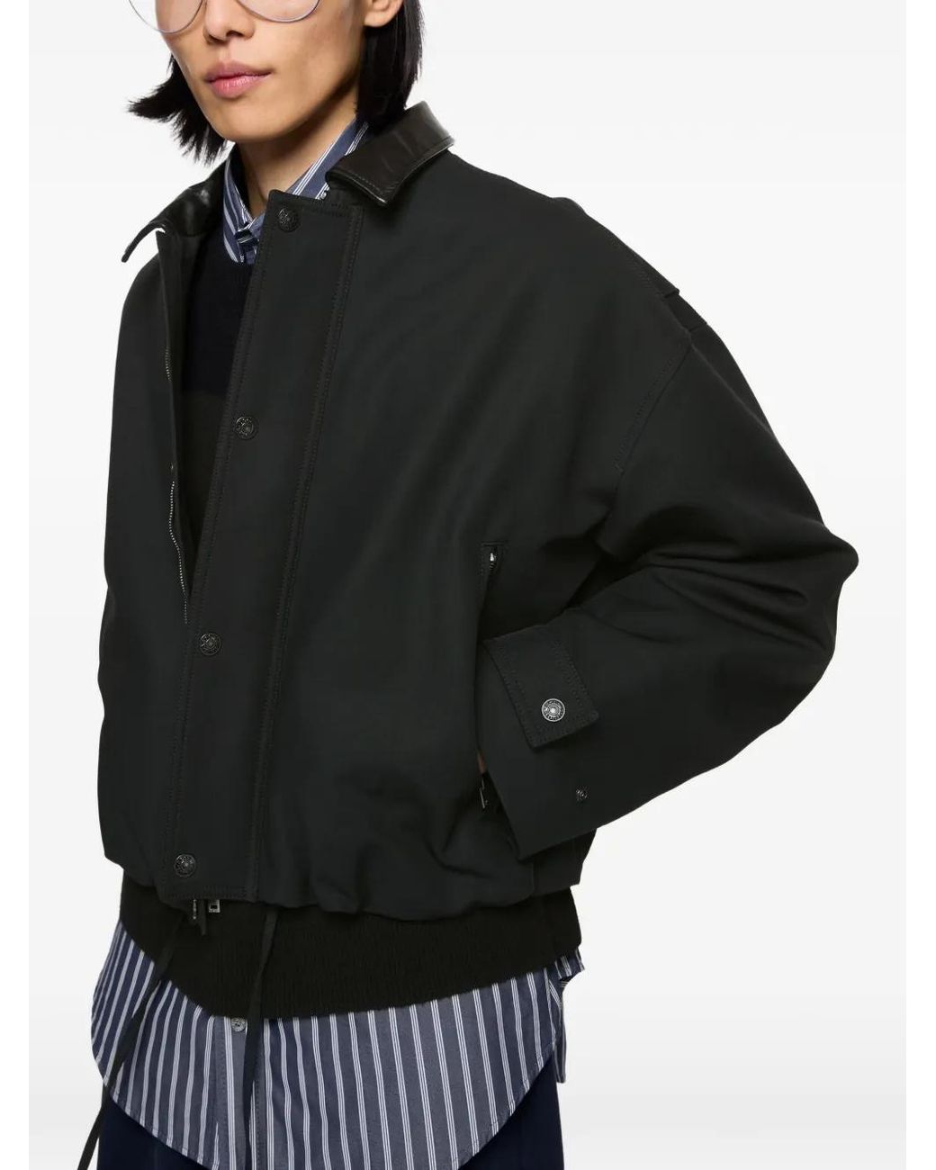 Acne Black Bomber With Leather Collar for men