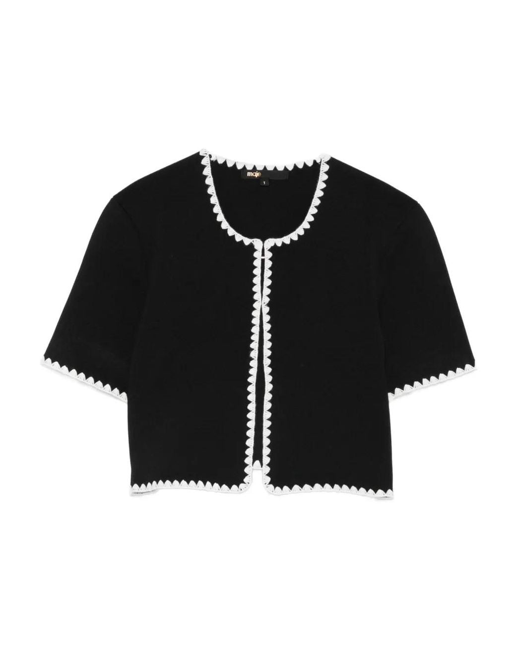 Maje Black Topstitched Cropped Cardigan