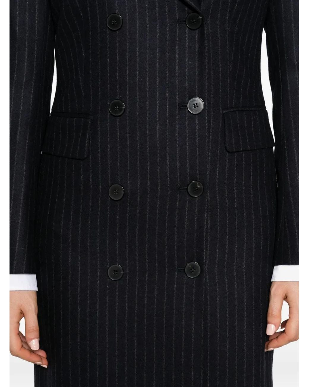 Alberto Biani Black Pinstripe Double-Breasted Coat