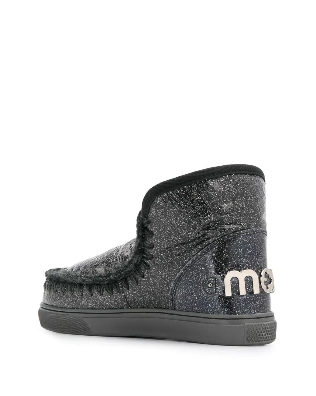 Mou Black Crochet Stitch-Trim Glitter Sneaker Boots