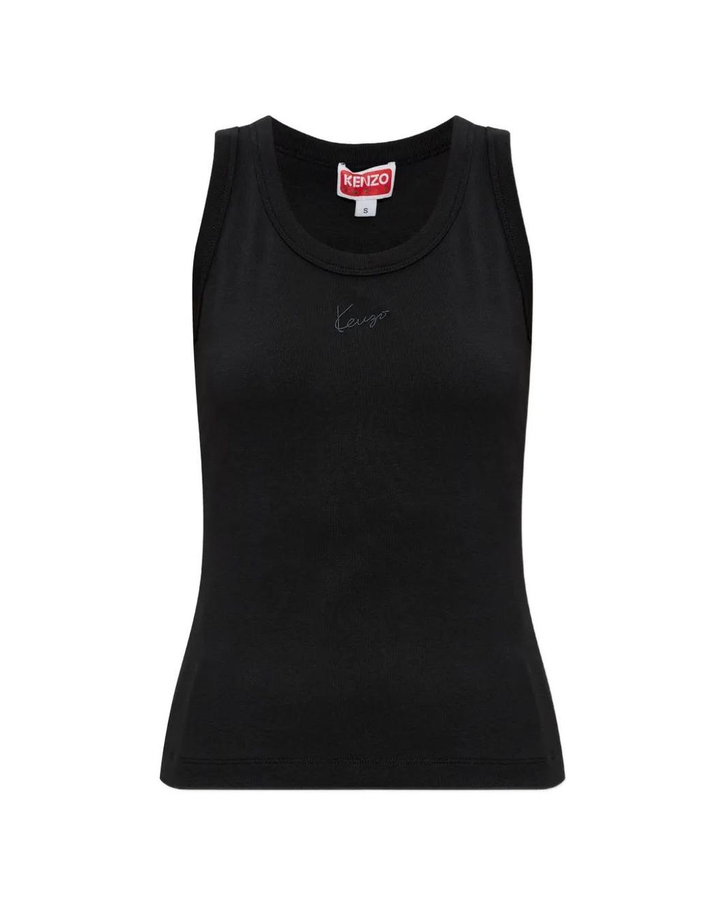 KENZO Black Signature Logo-Embroidered Ribbed Cotton Top