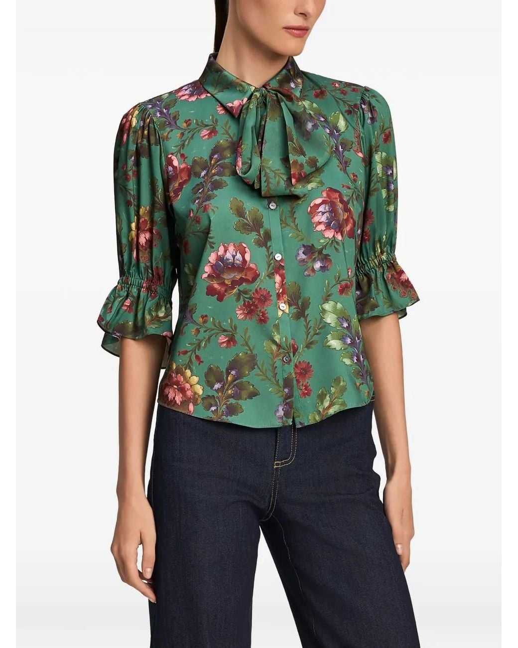 Cinq À Sept Green Fiona Pussy-Bow Shirt