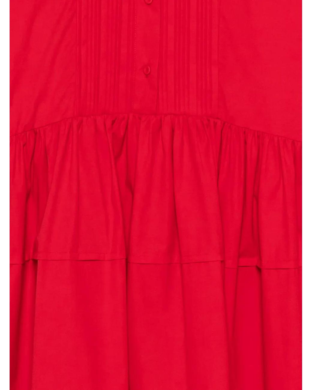 Semicouture Red Pleated Half-Button Dress
