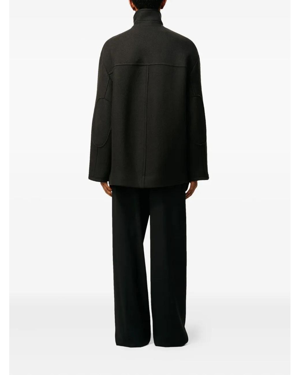 AMI Black Structured Coat With High Collar And Button Closure for men