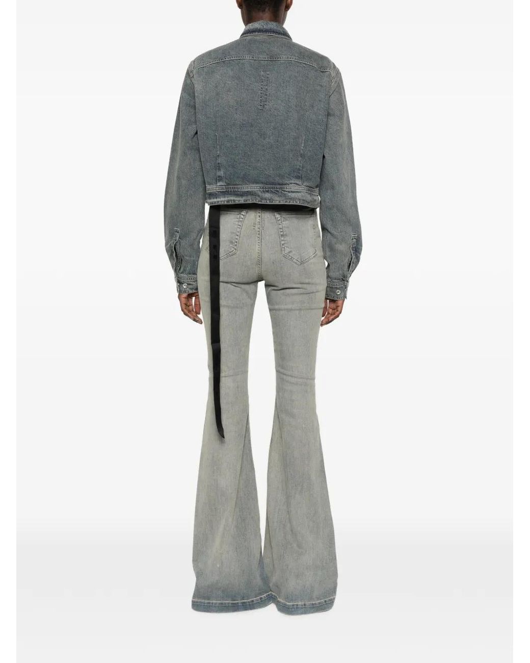 Rick Owens Gray Cropped Cut-Out Denim Jacket