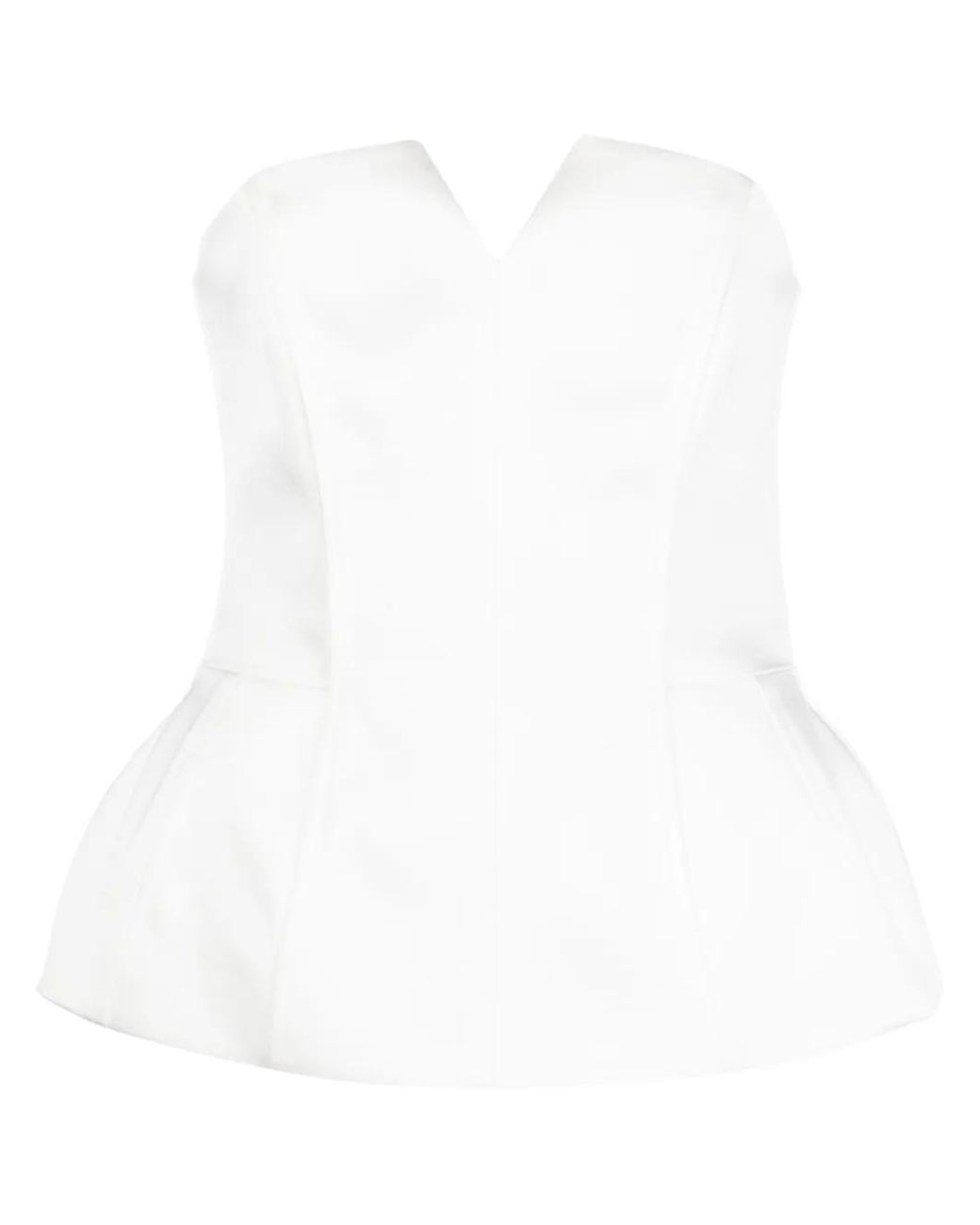 V:PM ATELIER White Lumi Peplum-Hem Satin Top