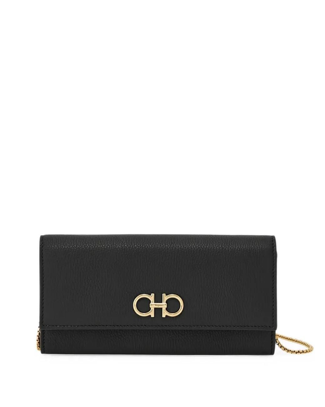 Ferragamo Black Gancini Wallet With Chain