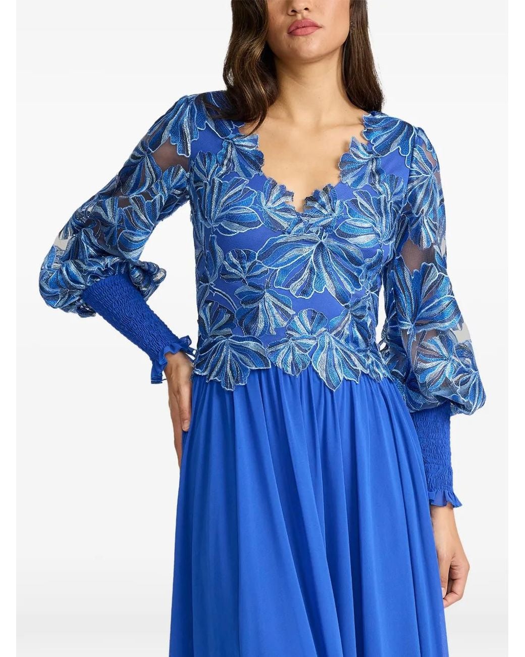 Tadashi Shoji Blue Floral Long-Sleeve Dress