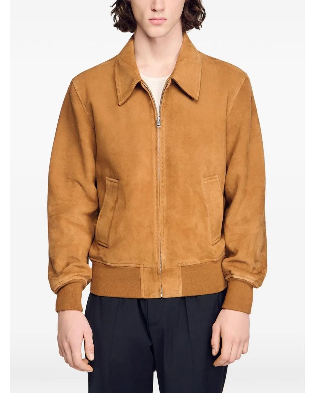 Sandro Brown Suede Leather Jacket for men