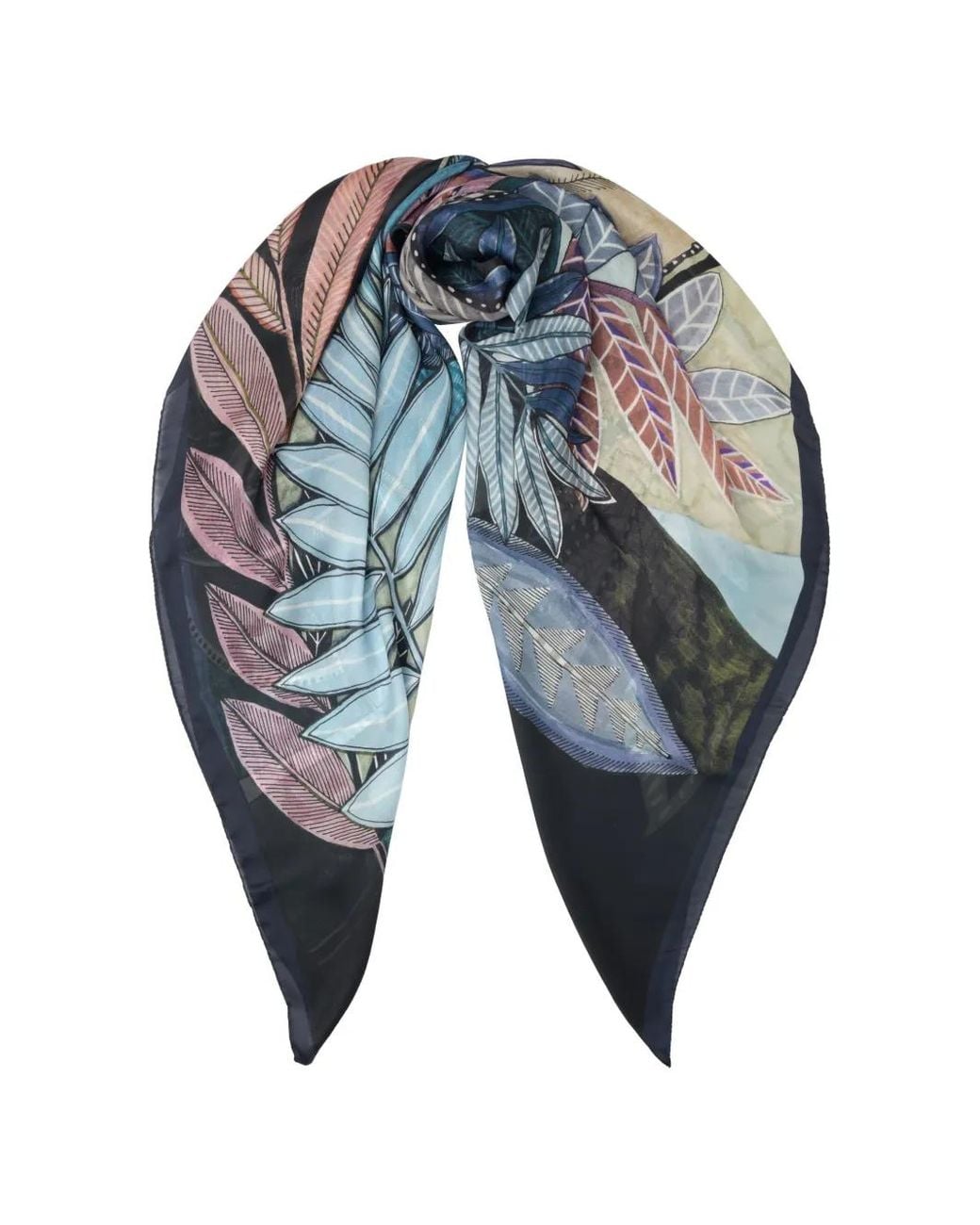 Elizabetta Blue Debora Leaf-Pattern Scarf