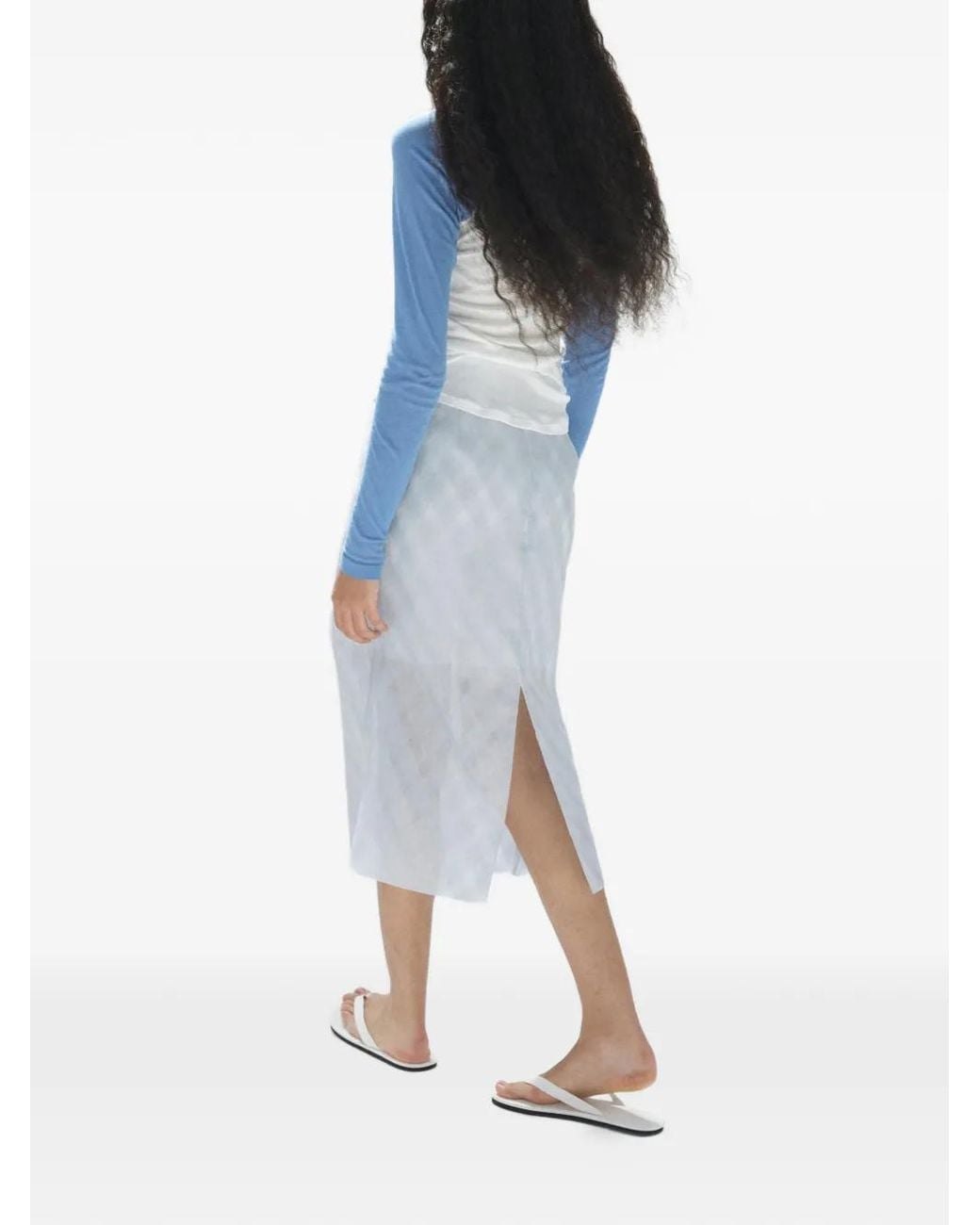 Auralee Blue Silk Midi Skirt