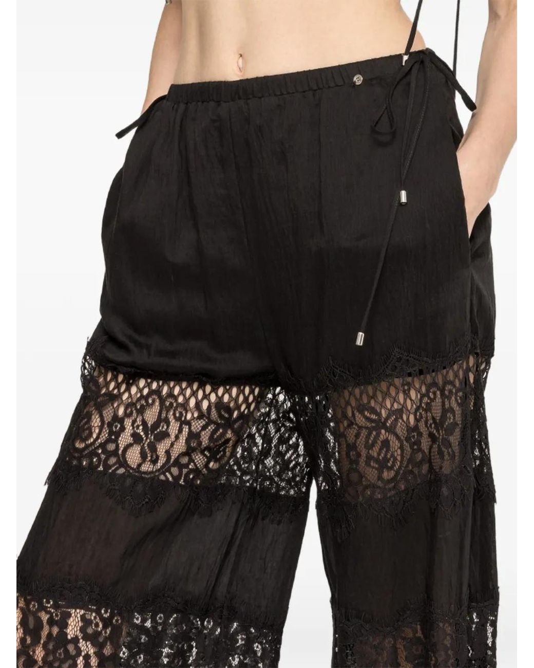 Nissa Black Lace-Insert Lyocell Pants