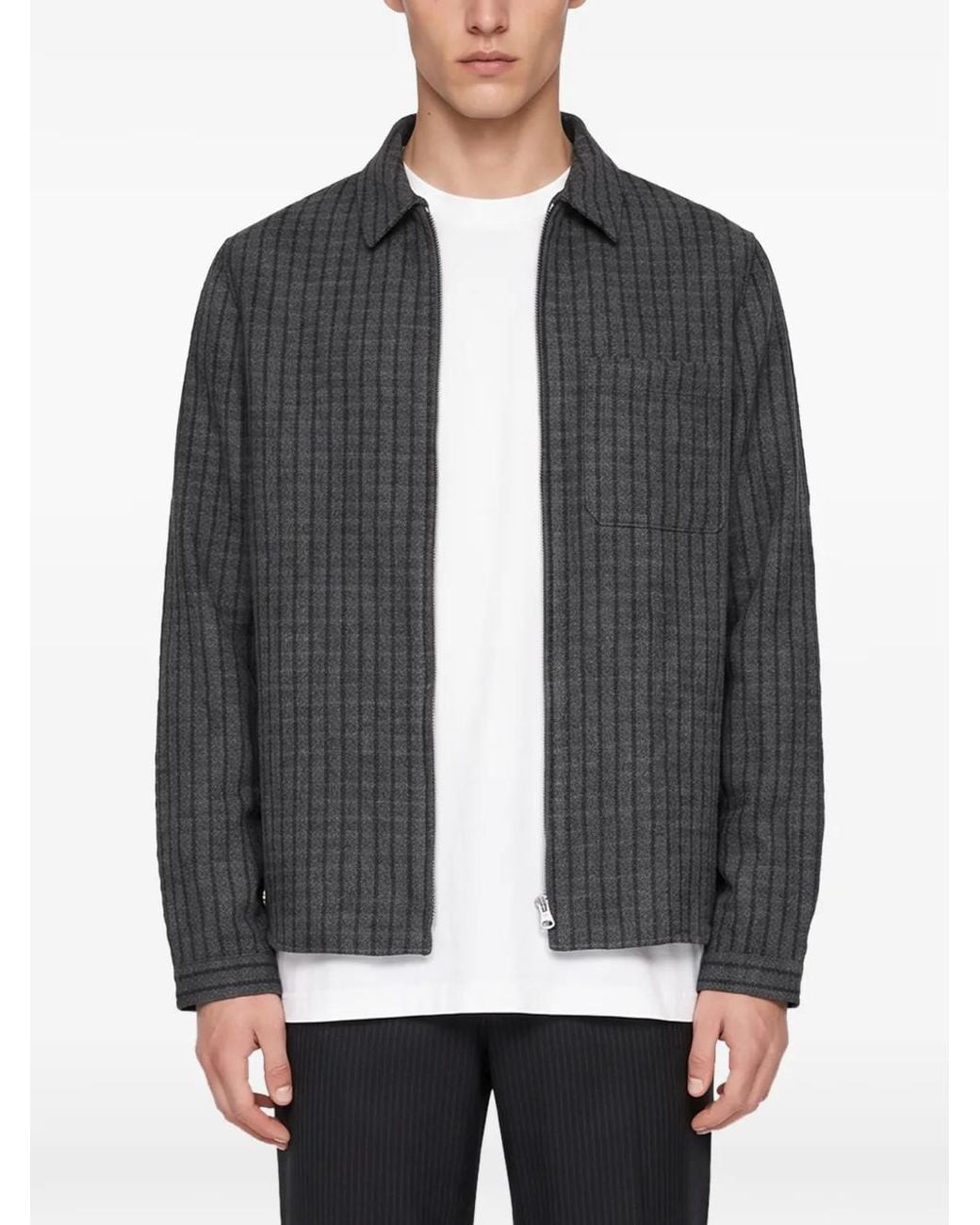 Another Aspect Gray Check-Pattern Zip-Up Overshirt for men
