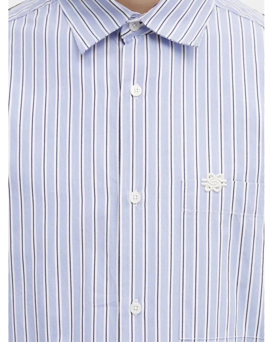 Filling Pieces Blue Vertical-Stripe Logo-Embroidered Shirt for men
