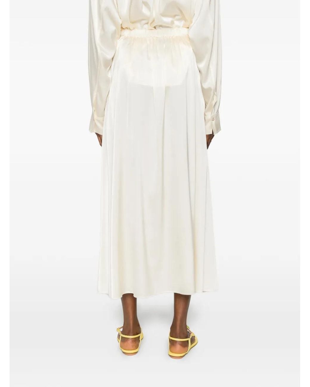 Forte_forte White Satin-Finish Elasticated-Waist Midi Skirt