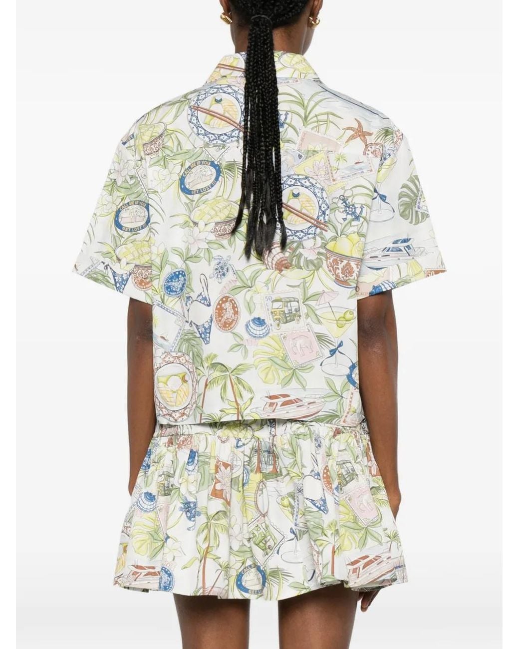 Maje White Patterned Cropped Shirt