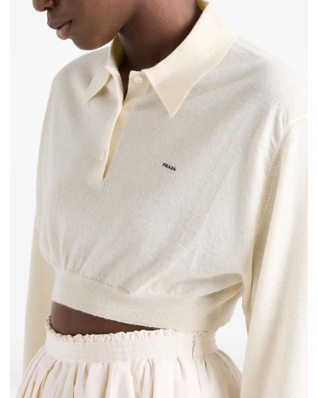 Prada White Cropped Cashmere Polo Shirt
