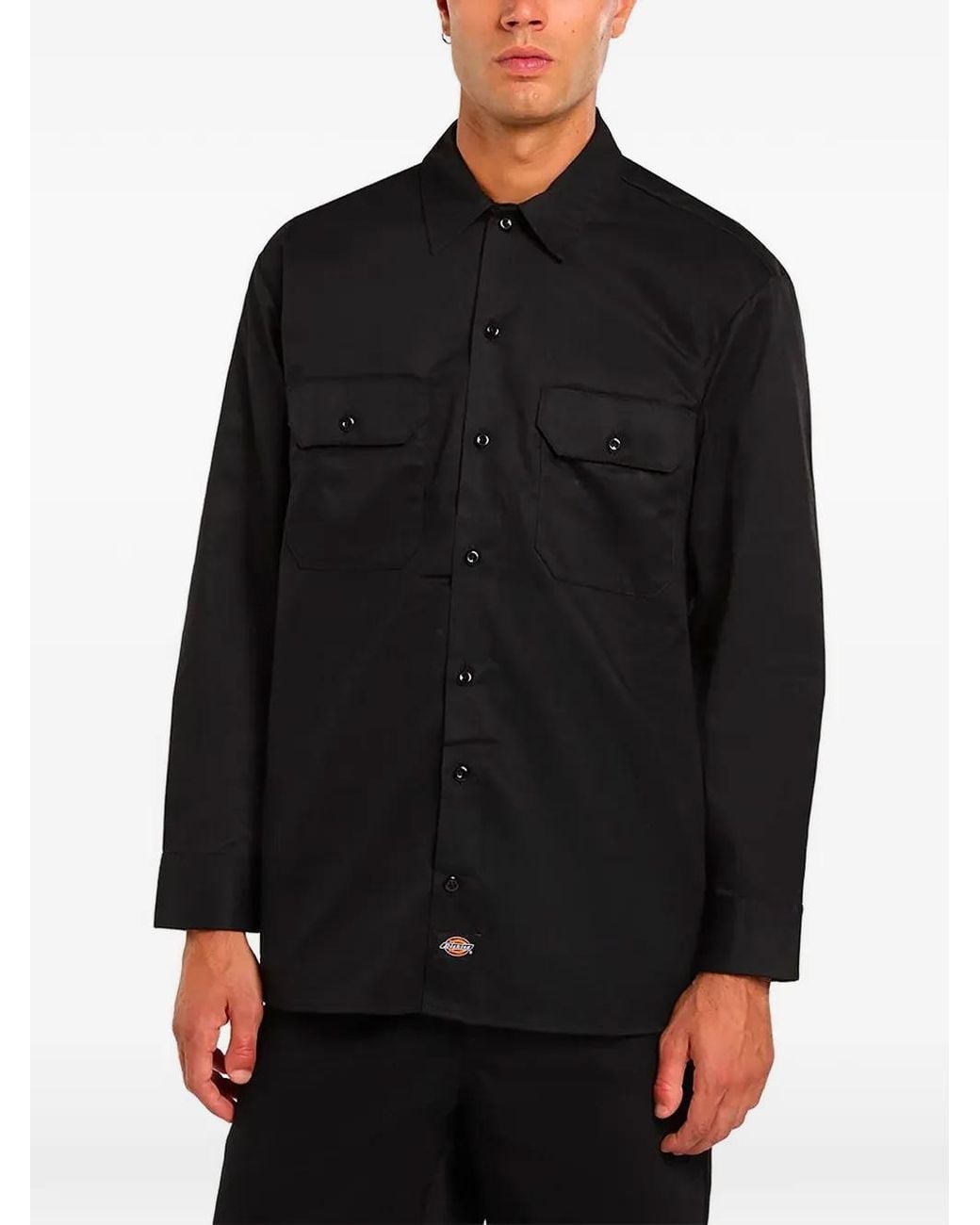 Dickies Blue Logo-Patch Long-Sleeve Work Shirt for men