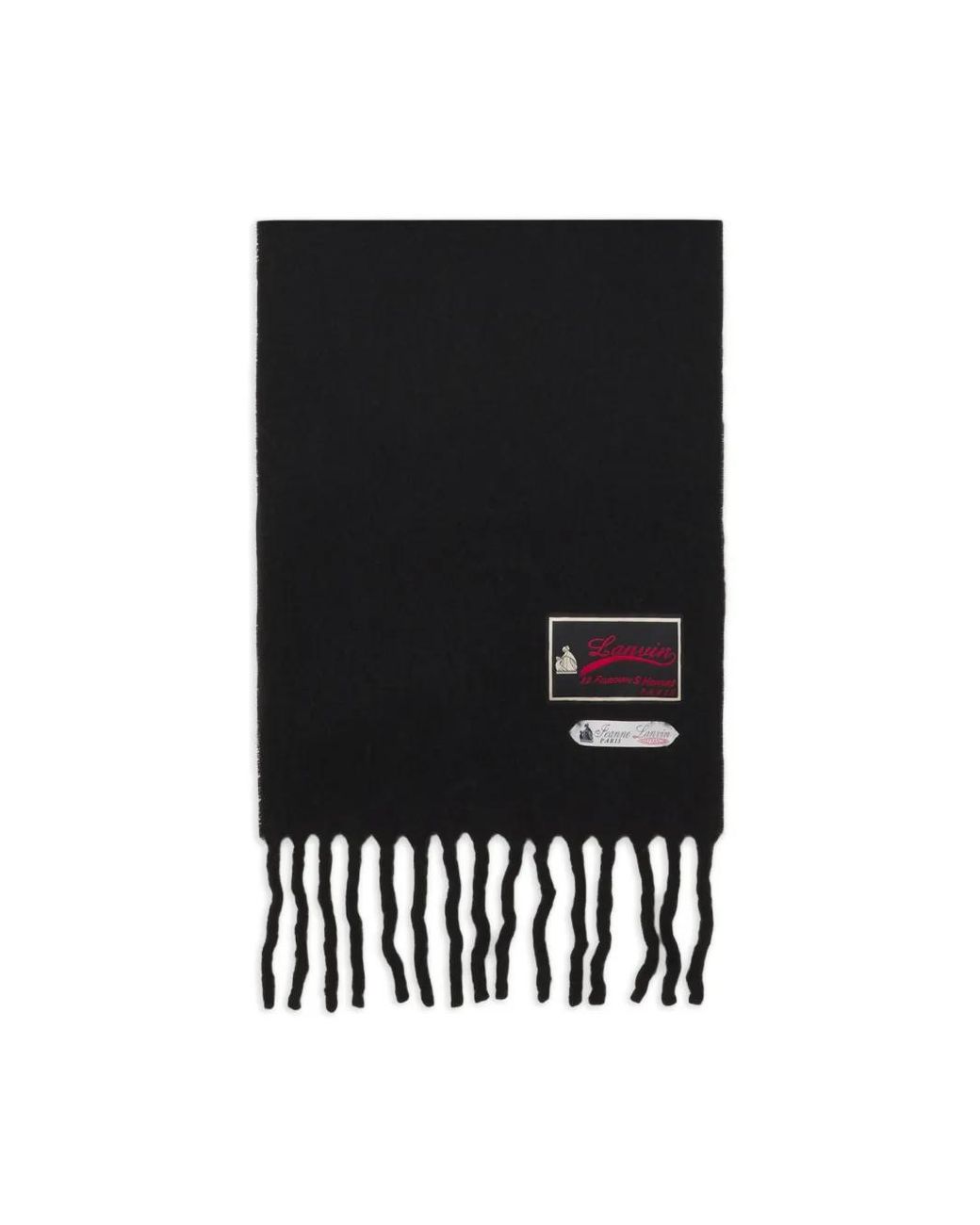 Lanvin Black Logo-Patch Fringed Scarf