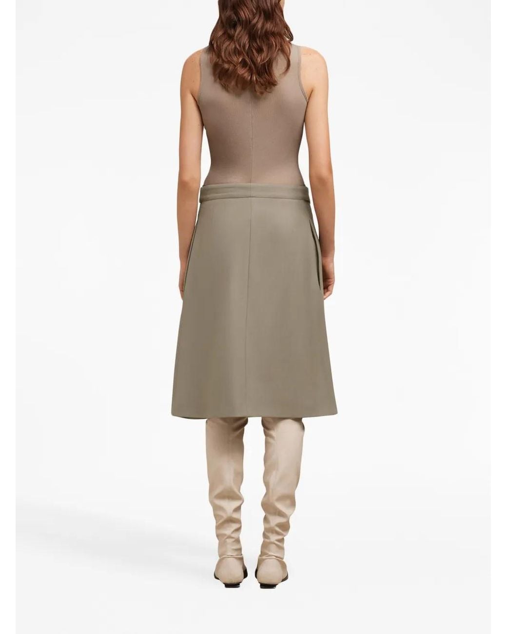 AMI Natural Belted Wool Midi Skirt