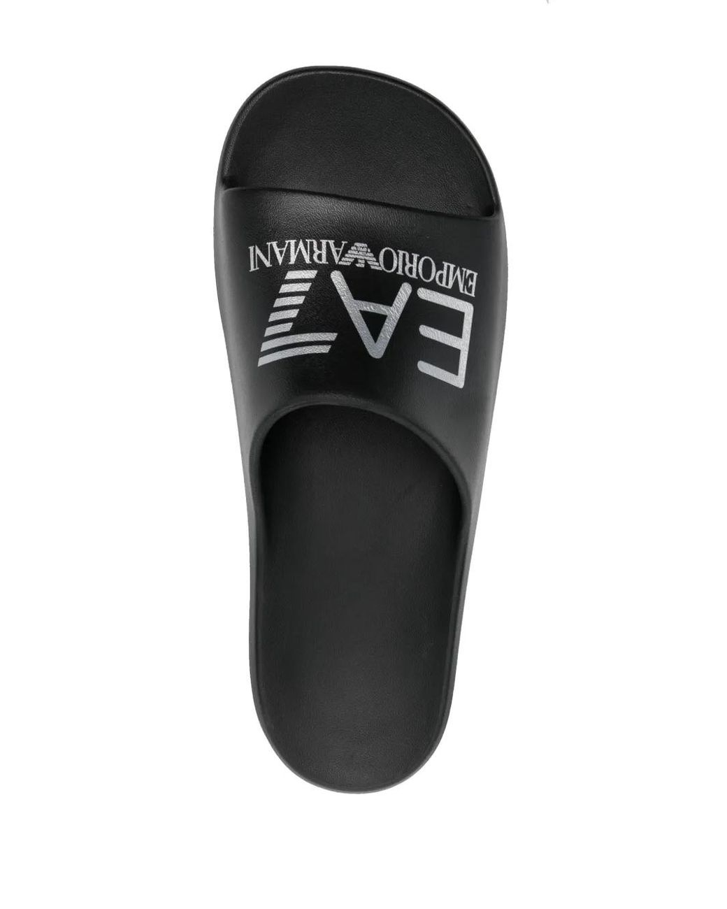 EA7 Black Logo-Print Slip-On Slides for men