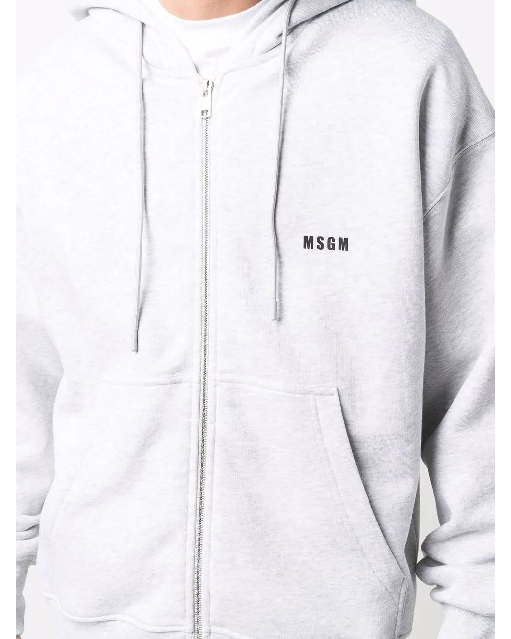 MSGM Gray Logo-Print Drawstring Hoodie for men