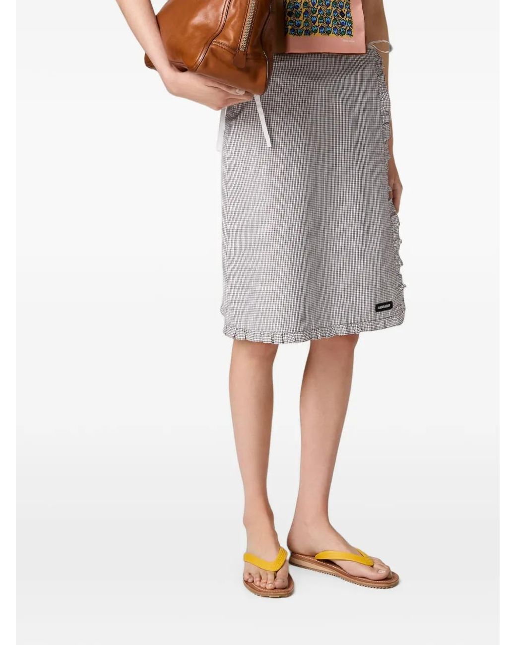 Miu Miu White Ruched Check Skirt