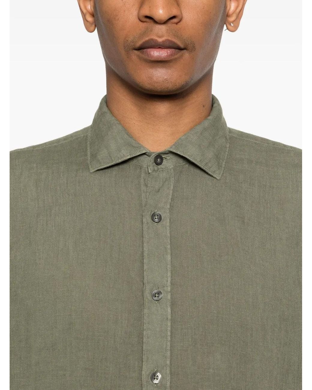 120% Lino Green Buttoned Shirt for men
